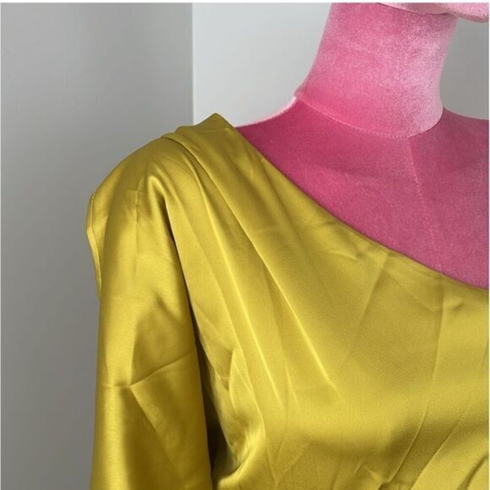 Stunning Yellow One-Shoulder Evening Gown with Balloon Sleeve and Wrap Dress L - Picture 8 of 12